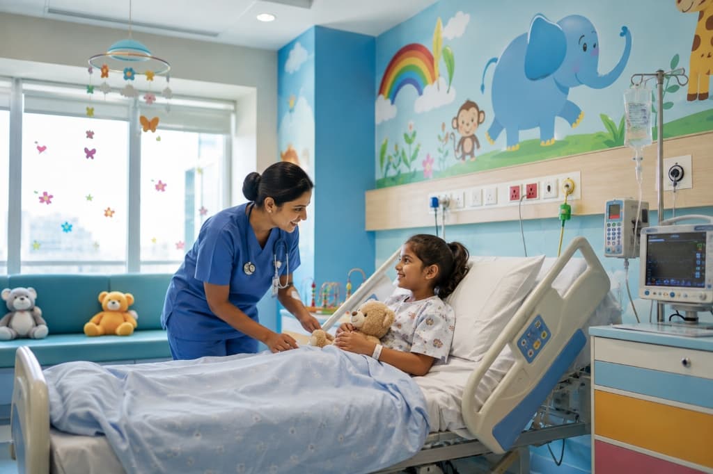 Nurse caring for a child at the bedside