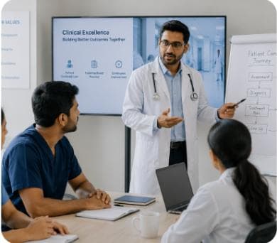 Clinician teaching a clinical team